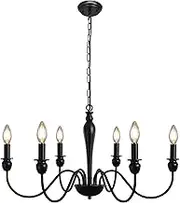 MRHYSWD Chandelier Black, 6 Lights Chandelier Vintage Pendant Light Black Pendant Lamp Ceiling Light Living Room Kitchen Bedroom Hallway with E14 Socket, Height Adjustment, Bulb Not Included