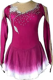 [Zagitova] Ice Figure Skating Dress for Girls Women's Patchwork Printing Competition Dance Outfits with Shiny Rhinestone