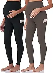[POSHDIVAH] Women's Maternity Workout Leggings Over The Belly Pregnancy Yoga Pants with Pockets Soft Activewear Work Pants