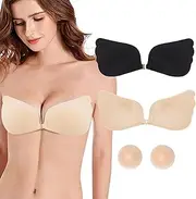 [DAFYNCH] Sticky Bra, Strapless Backless Bra Invisible Push Up Reusable Adhesive Bra for Women (A Cup to D Cup)