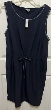 T By Talbots Plus Women’s X Blue Poly Stretch Sleeveless Drawstring Waist Dress