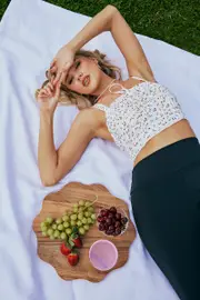 White Ditsy Crop Top Sleeveless Gathered Bust - Size 16XL, Women's Crop Top