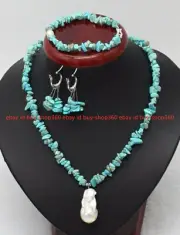 Natural Gravel Turquoise Gems Baroque Pearl Pendant Necklace Bracelet Earring