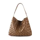 Woven Bag for Women, Vegan Leather Tote Bag, Retro Handbag Purse, Handmade La...