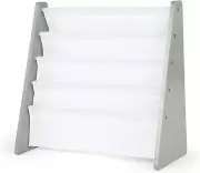 4-Tier Kids Bookshelf, Grey Wood/White - Premium Book Shelf for Kids Rooms with