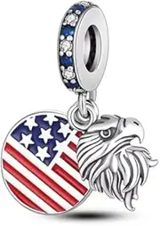 [The Charmery] American Flag with Eagle Charm 925 Silver Charm Compatible with Pandora Charms, Trollbeads, Chamilia, Biagi and Many Other UK Charm Bracelets., Small, Metal, No Gemstone