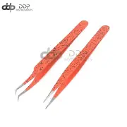 2 Pcs Straight & Curved Tip Tweezer Nipper For Eyelash Extension, Orange & Black