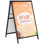 A Frame Sidewalk Sign, 61x91cm Heavy Duty Slide-in Signboard Holder, Double-Sided Folding Sandwich Board Signs, Steel Pavement Sign Poster for Outdoor Business Street Advertising (Frame
