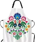 Roosters Apron,Polish Folk Pattern with Roosters and Floral Bib Apron with Adjus