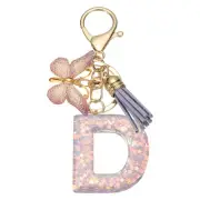 Alphabet D Tassel Butterfly Initial Letter Keychain (Purple, Pack of 1)