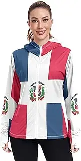 [GAIGEO] Rash Guard for Women Swim Sun Shirts UV Rashguard Dominican Republic Flag Zipper Hoodie Long Sleeve S