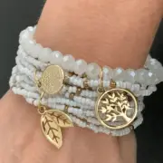 Set of 3 White & Gold Anklets Beaded Boho Beachy Bracelets with Charms NEW