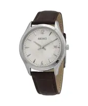 Seiko Nobel Discover More Leather Beige Dial Quartz SUR421P1 100M Mens Watch