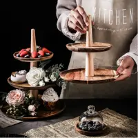 在飛比找蝦皮購物優惠-創意木質多層點心盤北歐ins蛋糕架甜品水果展示盤家用三層裝飾