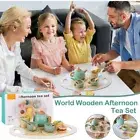 15PCS/set Wooden Toys Tea-Set Cups Teapot Food Children Saucers Play Afternoon