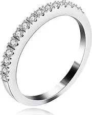 [Uloveido] Women's 925 Sterling Silver 2mm Round Cubic Zirconia Half Eternity Band Stackable Ring SJ029
