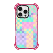 iPhone 16 Pro Bounce Case MagSafe Compatible Transparent Pastel Checkered Hearts Stars Pattern