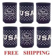 PABST BLUE RIBBON USA 6 PBR BEER CAN HOLDER COOLER KOOZIE COOLIE HUGGIE NEW