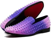 [Enzo Romeo] USOP Men's Fashion Spike Gradient Dress Loafers Slip On Shoes Classic Tuxedo Dress Shoes