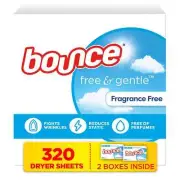 Bounce Free & Gentle Dryer Sheets, Unscented, 320 ct.