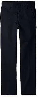Nautica Slim Boys' Uniform Flat Front Pant, Navy, Small/10 - Slim