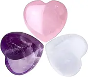 QINJIEJIE 1.18 Inch Rose Quartz Amethyst Love Heart Palm Stone Natural Healing Clear Crystal Bulk Polished Thumb Gemstones Set Reiki Worry Stones Balancing 3 Pcs
