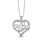 Natural Diamond Accent Beaded Cursive "Love" with Ribbon Heart Pendant in Sterling Silver û 16"