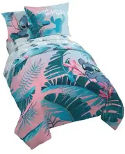 Jay Franco Disney Lilo & Stitch Floral Fun 5 Piece Twin Bed Set - Includes Re...