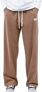 Men's Baggy Corduroy Pants Athletic Workout Joggers Sweatpants Wide Leg Drawstring Elastic Waist Pants with Pockets