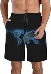 [OAROK] World Map Men's Casual Beach Shorts Quick Drying Shorts Men's Stretch Swim Trunks Daily Wear Style, White, Large