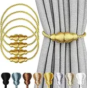 Nieffeiy Magnetic Curtain Tiebacks 4Pack Outdoor Curtain Tie Backs Rope Decorative Magnetic Curtain Holders for Drapes Window Treatment Holdbacks, Gold