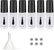 Agidea Empty Nail Polish Bottles with Round Paddle Brush 5ML, 6PCS Small Empty Glass Refillable Nail Polish Containers with Mixing Balls & Funnels (Matte Black)