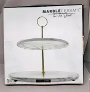 2 Tier Marble Serving Tray Tidbit Gold Post Gold Feet