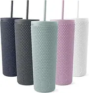 Simple Modern Plastic Matte Studded Tumbler with Lid and Straw | Reusable BPA Free Iced Coffee Cups Double Wall Smoothie Cup | Gifts for Women Men Him Her | Classic Collection | 24oz | Sea Glass Sage