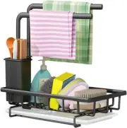 Sink Caddy Sponge Holder with Drain Tray, Brush Holder & Dishcloth Holder for Ki