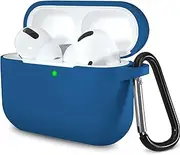 [Lerobo] for AirPods Pro Case 2019,Shock-Proof Silicone Skin Full Protective Cover for Airpods Pro,Supports Wireless Charging with Durable Carabiner Blue