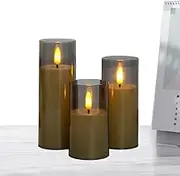 Wscwl Candles Battery Operated,Flickering Pillar Tea Light | Decorative Realistic Candles Set of 3 for Dinner Table Patio Window Sill Bedroom Halloween Bathroom Christmas Spa Altar