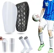 [XSQD] Football Leg Shin Guards, Football Socks, Leg Guard Fixed Socks(3 Piece Set), Double-layer Breathable Football Shin Pads with Non-Slip Insert Pocket, Adult Sports Calf Protection Equipment