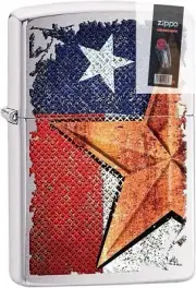 Zippo 08332 Texas Flag and Star Brushed Chrome Lighter + FLINT PACK