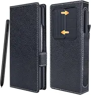 [Vitodo] Samsung Galaxy Z Fold 4 Luxury Leather Wallet Case with S Pen Holder & Camera Cover - Shockproof, Black