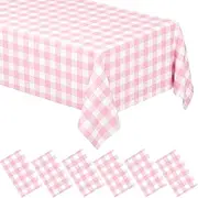 6 Pack Pink Gingham Tablecloth Rectangular Pink and White Checkered Tablecloths Disposable Plastic Pink Plaid Table Cover for Parties, Outdoor Picnic, Birthday, Wedding, Camping 54 × 108 Inch