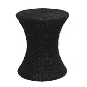 Handwoven Water Hyacinth Wicker Stool/Side Table, Black, Hourglass Shape, 18"x21