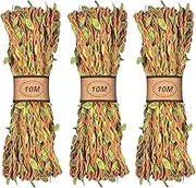 3 x 33ft Artificial Vine Ribbon with Green Leaf Ivy Garland Decorative Vine Ribbon Leaf String Braided Waxed Cord Fake Plant for DIY Arts and Crafts Wrapping Wedding Christmas Party (Brown Vine)