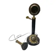 Vintage Black Retro Style Brass Candlestick Telephone with Rotary Dial