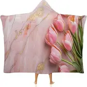 [Ausinbed] Pastel Flower Wearable Cloak Hooded Blanket Fleece Hooded Robe Cloak Arctic Velvet Warm Throw Quilt Poncho Soft Nap Blanket Novelty Blanket Air Conditioning Blanket,40"x50"