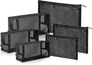 Stibest 6 Pieces Mesh Makeup Bags Mesh Cosmetic Bag Portable Travel Organizing Zipper Pouch Toiletries Makeup Pouches for Home Office Travel Accessories, Black, Mesh Makeup Bag