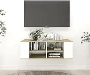 Floating TV Cabinet, Entertainment Unit TV Stand TV Unit Wall-Mounted TV Cabinet White&Sonoma Oak 102x35x35cm Engineered Wood