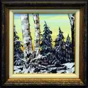 Maya Eventov "Petite Winter II" Oil trees Canvas Custom Framed ADL112213-08