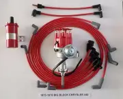 1973-1978 CHRYSLER 440 SMALL Cap HEI Distributor, RED 45k COIL +Spark Plug Wires
