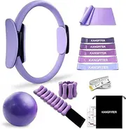 KANGFITER Pilates Ring Set 11 PCS, Magic Circle Yoga Ring, Pilates Ball, Adjustable Ankle Wrist Weights, Resistance Bands, Tape Measure, Pilates Kit Equipment Accessories for Women Home Workouts Yoga